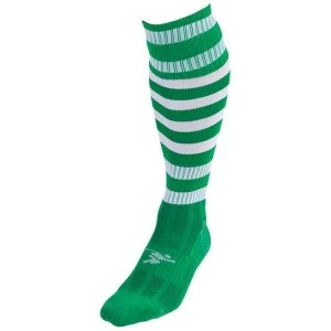 Image of Precision Hooped Pro Football Socks Green/White Junior UK Size 3-6