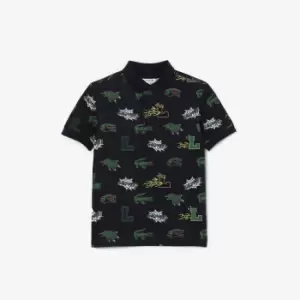 Image of Kids' Lacoste Holiday Comic Effect Crocodile Print Polo Shirt Size 14 yrs Navy Blue
