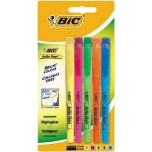 Image of Bic briteliner Grip 1.6 to 3.3mm Chisel Tip Highlighter Pen Assorted 1 x Pack of 5 Highlighter Pens