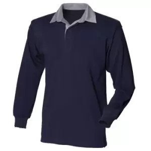 Image of Front Row Mens Long Sleeve Sports Rugby Shirt (S) (Navy/Slate collar)