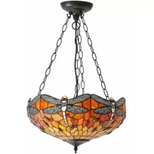 Image of Tiffany Glass Hanging Ceiling Pendant Light Orange Dragonfly 3 Lamp Shade i00111