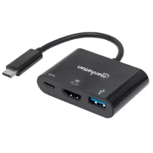 Image of Manhattan USB-C Dock/Hub Ports (x3): HDMI USB-A and USB-C With Power Delivery to USB-C Port (60W) 5 Gbps (USB 3.2 Gen1 aka USB 3.0) Equivalent to Star