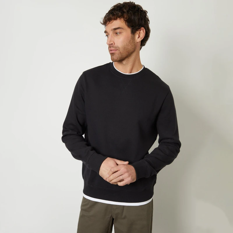 Image of Threadbare Mock T-Shirt Crew Neck Sweatshirt Black