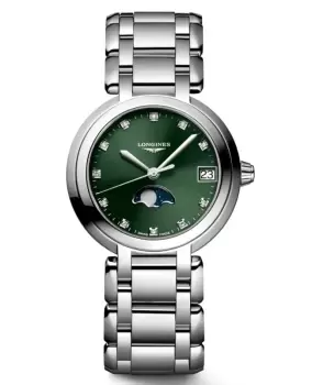 Image of Longines Primaluna Quartz 30mm Green Diamond Dial Steel Womens Watch L8.115.4.67.6 L8.115.4.67.6