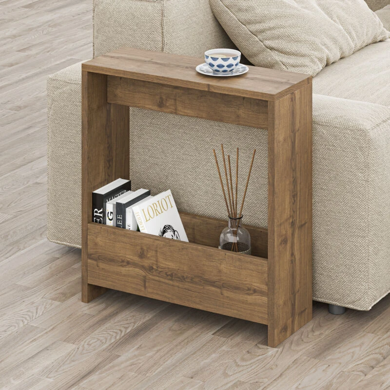 Image of DECORTIE Decortie - Simpi Modern Side End Table Multipurpose With Creativeness h 60cm 2 Tier - Dark Oak Effect - Hitit M.SH.13191.10