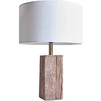 Image of Natural Wooden Block Design Table Lamp with Large Lampshade - White