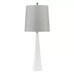 Image of Square Table Lamp Tapered Column Light Grey Faux Silk Shade White LED E27 60W