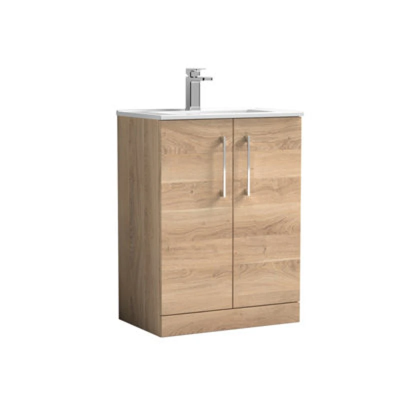 Image of NUIE Arno Floor Standing 2-Door Vanity Unit with Basin 2 600mm Wide - Bleached Oak - Nuie ARN3003B