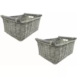 Image of SET OF 2 Kitchen Log Fireplace Wicker Storage Basket With Handles Xmas Empty Hamper Basket [Grey,Set of 2 Small 31x25x16cm]