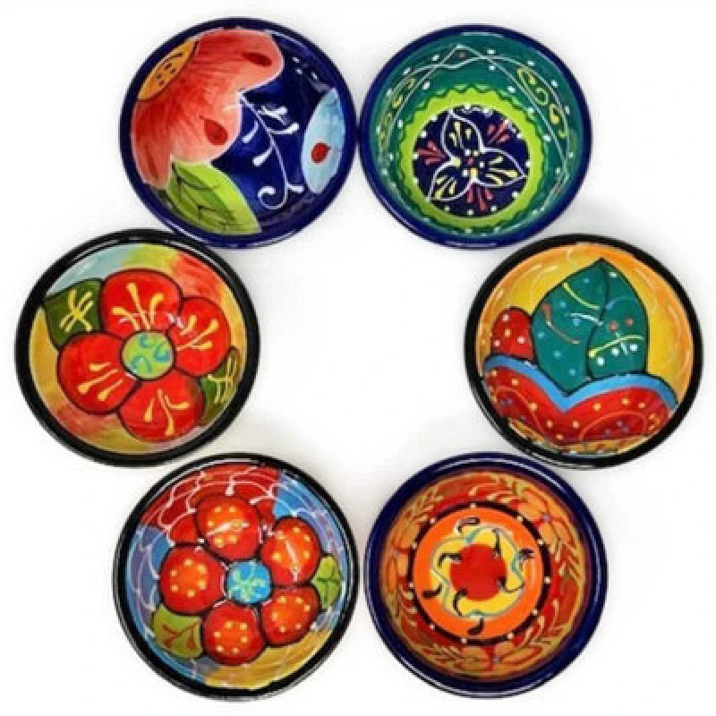 Image of Verano Spanish Ceramics Classic Spanish Hand Painted Kitchen Dining Set of 6 Tapas Bowls (Diam) 9cm Multi