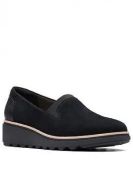 Image of Clarks Sharon Dolly Slip On Wedge Suede Shoe - Black