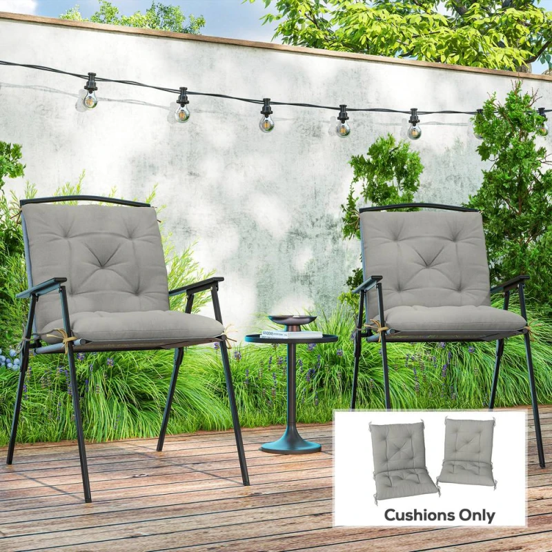 Image of OUTSUNNY Set of 2 Garden Chair Cushions Seat Pad for Outdoor & Indoor Use in Light Grey Light Grey Unisex