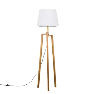 Image of Augustus Light Wood Tripod Floor Lamp with XL White Aspen Shade