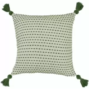 Image of Furn - Ezra Stitch Embroidered Tasselled Cushion Cover, Sage, 50 x 50 Cm