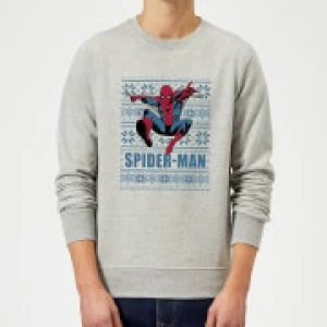 Image of Marvel Comics Spider-Man Leap Knit Grey Christmas Sweatshirt - S - Grey