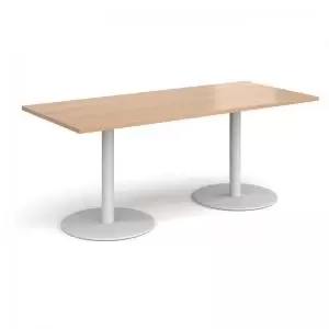 Image of Monza rectangular dining table with flat round white bases 1800mm x