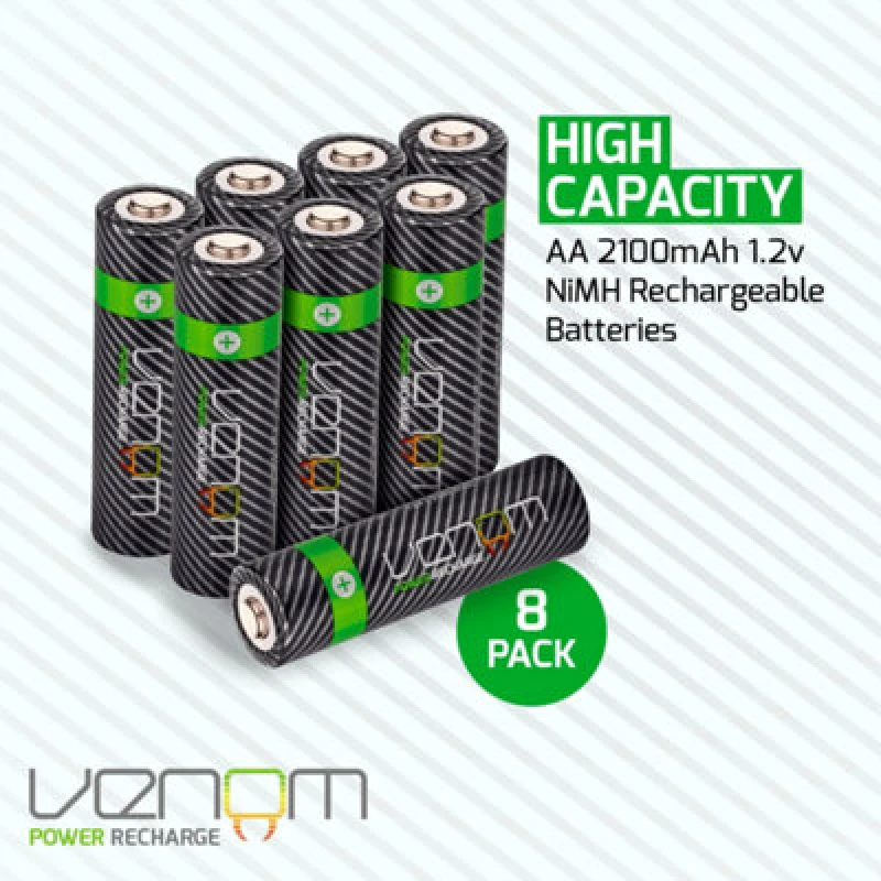 Image of Venom Rechargeable AA Batteries - High Capacity 2100mAh (8-Pack) Black unisex