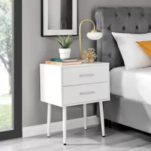 Image of Furniture Box Taylor Large 2 Drawer White Bedside Table With Silver Handles