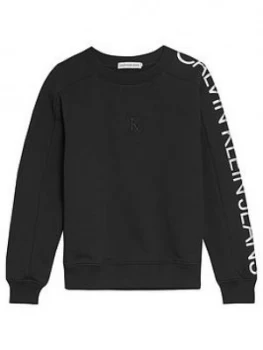 Image of Calvin Klein Jeans Girls Foil Logo Sleeve Sweat, Black, Size Age: 16 Years, Women