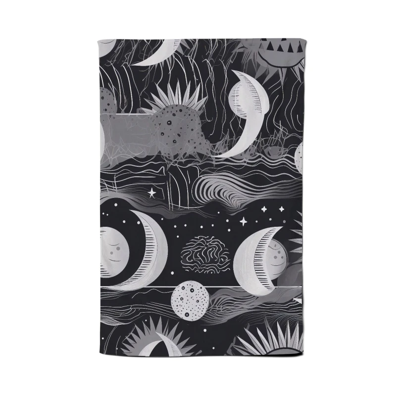 Image of Warren Reed - Designer Abstract Black White Moon & Sun Tea Towel in Grey Grey Unisex