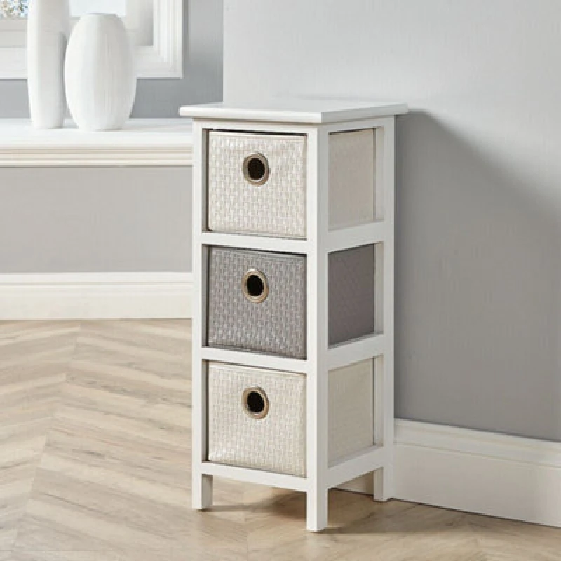 Image of Home Source Sandringham Fully Assembled 3 Drawer Storage Chest Unit White And Grey