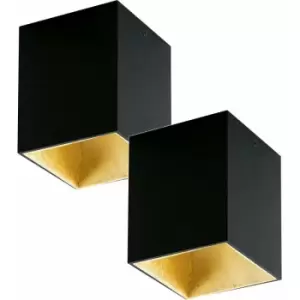 Image of 2 pack Wall / Ceiling Light Black & Gold Square Downlight 3.3W Built in led