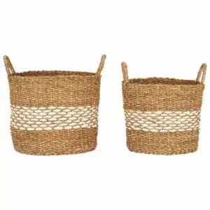 Image of Interiors By Ph Round Seagrass Baskets, Natural / White, Set Of 2