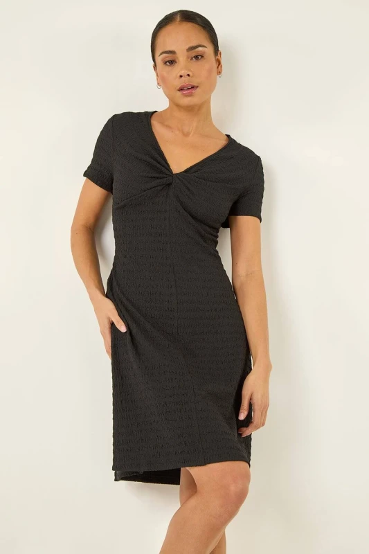 Image of Roman Womens Petite Textured Twist Front Dress in Black Size: 18 Black Female 18
