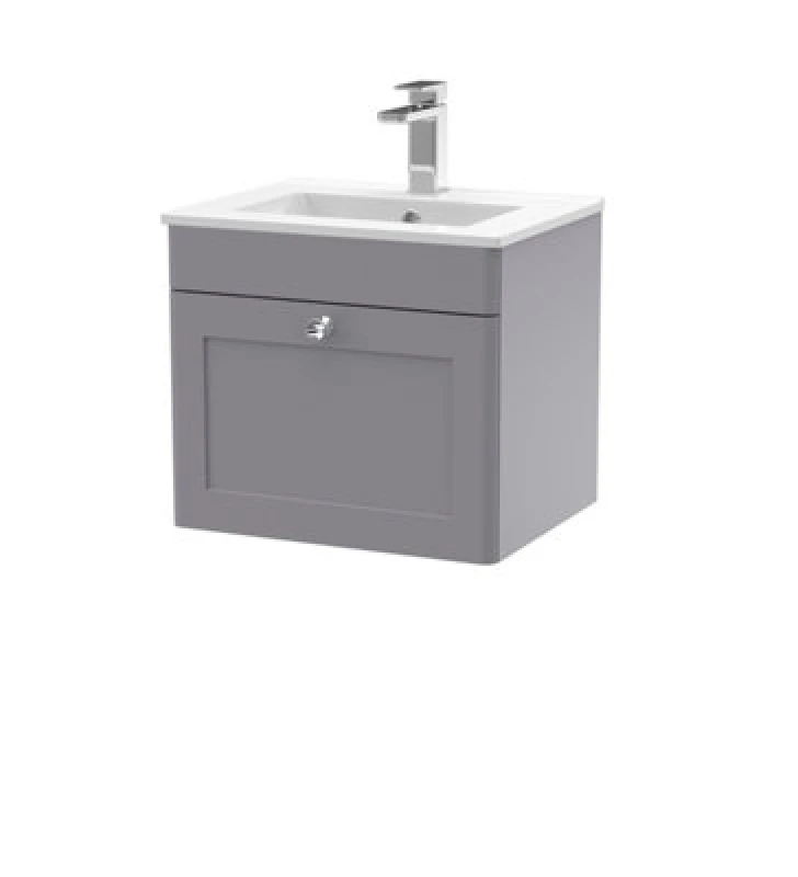 Image of NUIE Nuie Classique Satin Grey 500mm Wall Hung Single Drawer Vanity Unit and 18mm Profile Basin - CLC291C CLC291C