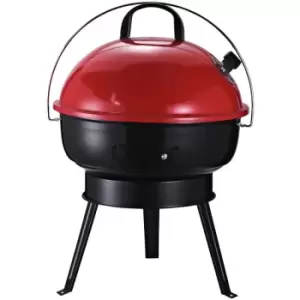 Image of Outsunny - Compact Portable Lightweight Enamel BBQ Grill w/ Lid Carry Handle Red