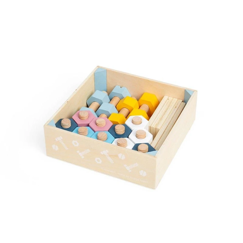 Image of Bigjigs Toys Crate of Woden Nuts and Bolts Natural