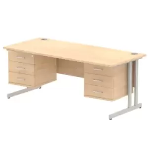 Image of Impulse 1800 Rectangle Silver Cant Leg Desk MAPLE 2 x 3 Drawer Fixed Ped