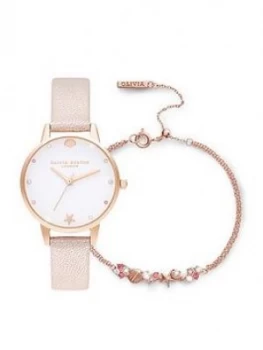 Image of Olivia Burton Under The Sea White Sparkle Dial Pink Strap Watch & Bracelet Gift Set