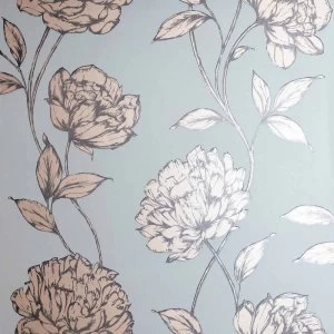 Image of Arthouse Opera Pretty Floral Metallic Wallpaper Soft Blue Paper