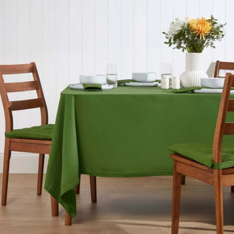 Image of Homescapes Plain Cotton Tablecloth, 178cm x 300cm Olive
