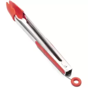 Image of Jazooli - Silicone Kitchen Cooking Salad Serving bbq Tongs Stainless Steel Handle Utensil - Red