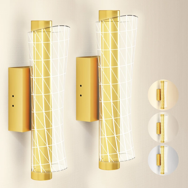 Image of HOMCOM HOMCOM LED Wall Lamp 2 Pack, Modern Indoor Geometric Wall Light, Gold Tone Gold One Size Unisex 5063603425286