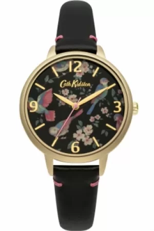 Image of Ladies Cath Kidston British Birds Black Leather Strap Watch CKL001BG