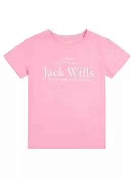 Image of Jack Wills Girls Script Short Sleeve T Shirt - Sachet Pink, Size Age: 7-8 Years, Women