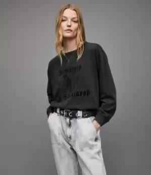 Image of AllSaints Womens Novus Pippa Sweatshirt, Acid Washed Black, Size: M