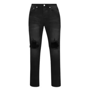 Image of PURPLE BRAND Mid Rise Distressed Jeans - Black
