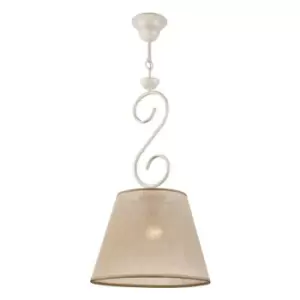Image of Lorenzo Pendant Ceiling Light, Fabric Shade, White, 1x E27