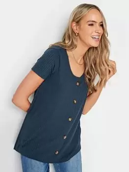 Image of Long Tall Sally Navy Scoop Neck Button Through Rib Tee, Blue, Size 12, Women