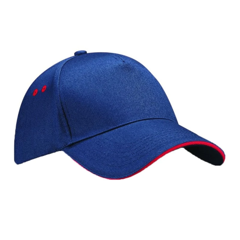 Image of Beechfield Beechfield Men Ultimate 5 Panel Contrast Baseball Cap With Sandwich Peak Headwear in Mid Navy Mid Navy One Size Male 5054171856848
