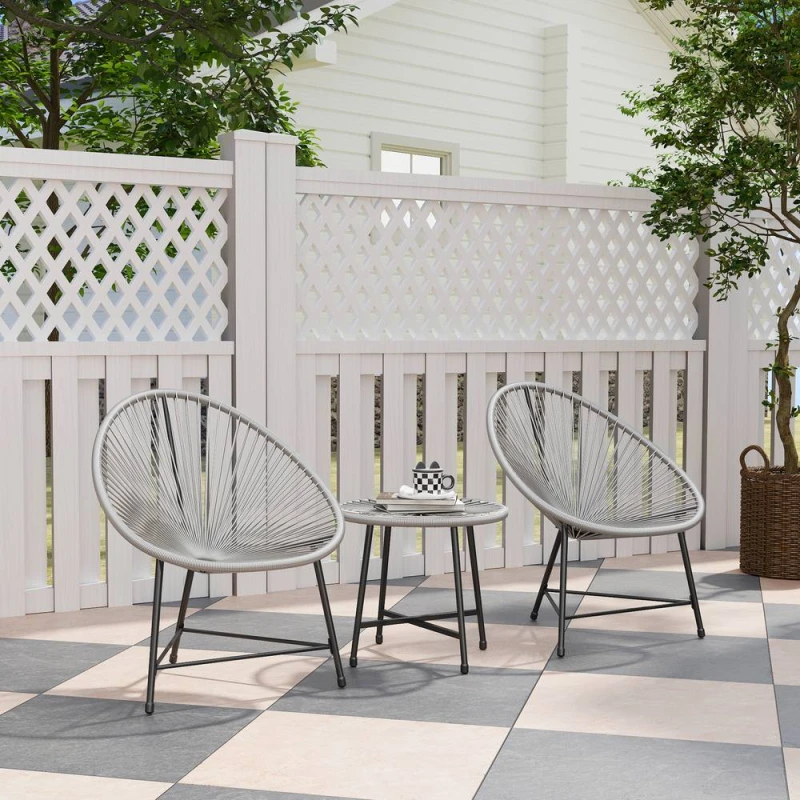 Image of Outsunny Rattan Bistro Set, Cushioned Acapulco Chairs, Glass Table, Grey Mid Grey
