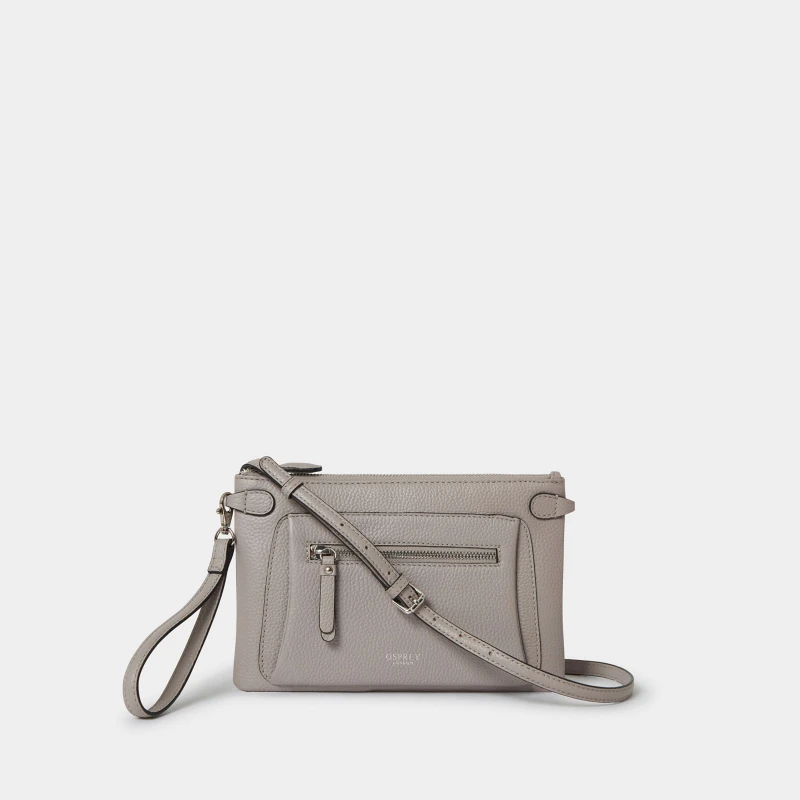 Image of OSPREY LONDON Womens The Ruby Leather Crossbody Clutch Bag in Taupe Female One Size