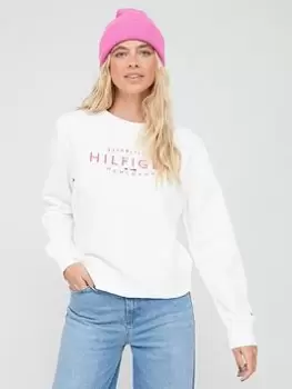 Image of Tommy Hilfiger Organic Cotton Blend Logo Sweatshirt - White, Size XS, Women