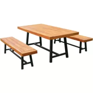Image of 3 Pieces Acacia Wood Picnic Dining Set Outdoor Indoor Furniture Natural - Natural wood finish - Outsunny