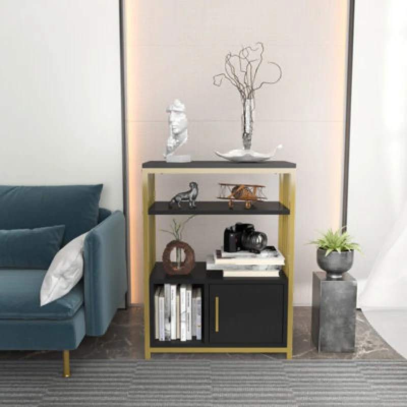 Image of Decorotika Letos Bookcase Shelving Unit Anthracite & Gold