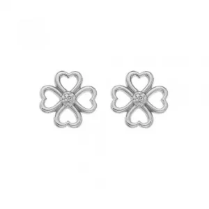 Image of Hot Diamonds Lucky In Love Sterling Silver Open Heart Clover Stud...